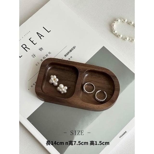 梵花 高級精緻黑胡桃木紋首飾盒小型飾品托盤戒指項鍊耳飾手錶收納盒子