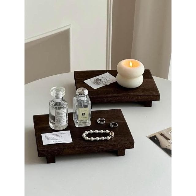 梵花 高級精緻黑胡桃木紋首飾盒小型飾品托盤戒指項鍊耳飾手錶收納盒子