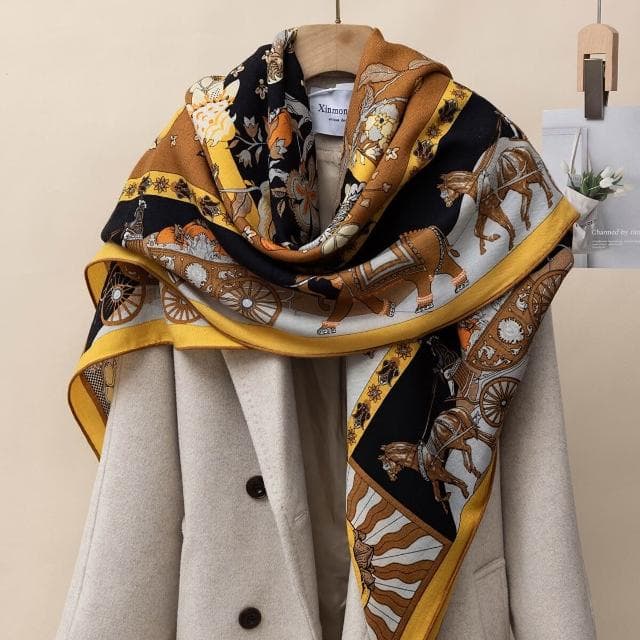 好夢想精品館   時尚真絲羊絨圍巾女冬季高級感百搭保暖羊毛方巾披肩