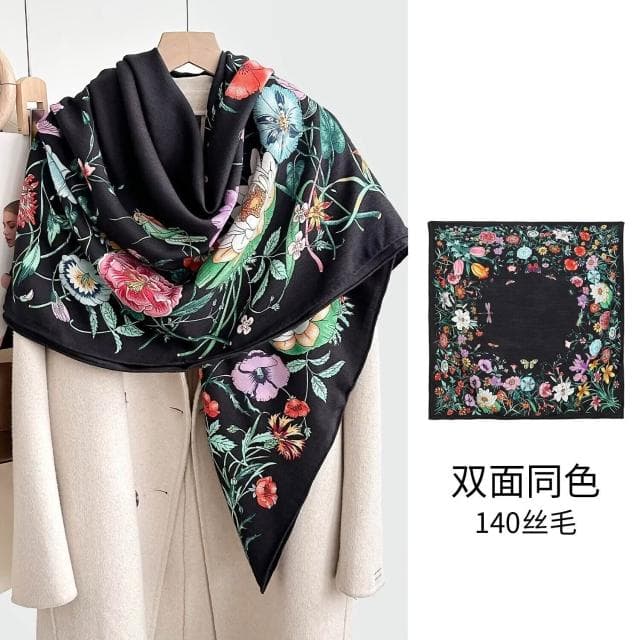 好夢想精品館  雙面異色真絲羊毛140絲巾重工高級感絲毛大披肩秋冬百搭保暖圍巾