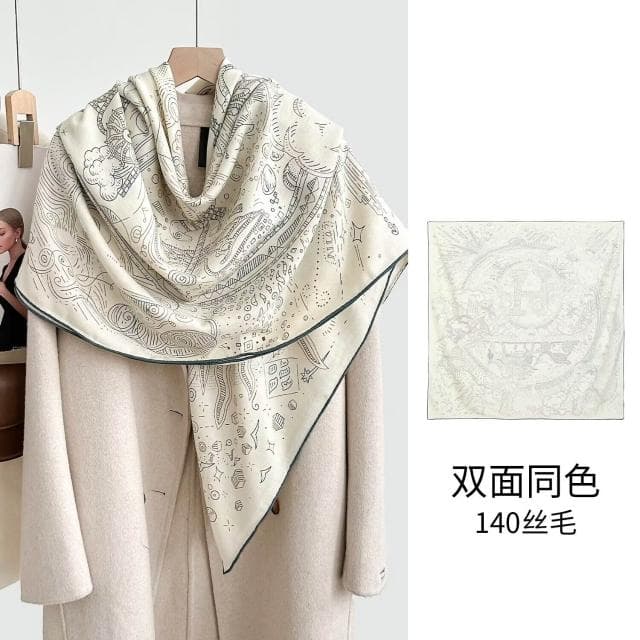 好夢想精品館  雙面異色真絲羊毛140絲巾重工高級感絲毛大披肩秋冬百搭保暖圍巾