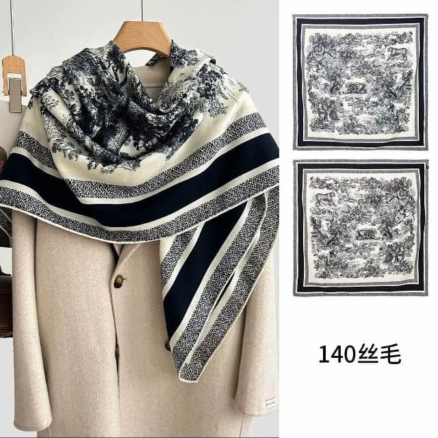 好夢想精品館  雙面異色真絲羊毛140絲巾重工高級感絲毛大披肩秋冬百搭保暖圍巾