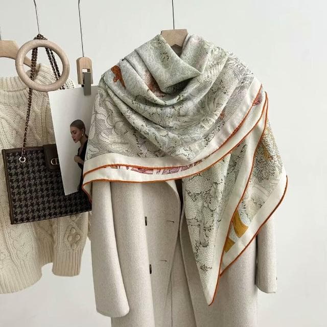 好夢想精品館  雙面異色真絲羊毛140絲巾重工高級感絲毛大披肩秋冬百搭保暖圍巾