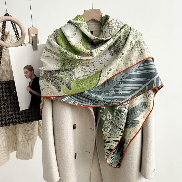 好夢想精品館  雙面異色真絲羊毛140絲巾重工高級感絲毛大披肩秋冬百搭保暖圍巾