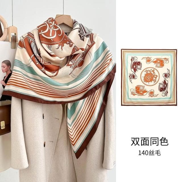 好夢想精品館  雙面異色真絲羊毛140絲巾重工高級感絲毛大披肩秋冬百搭保暖圍巾