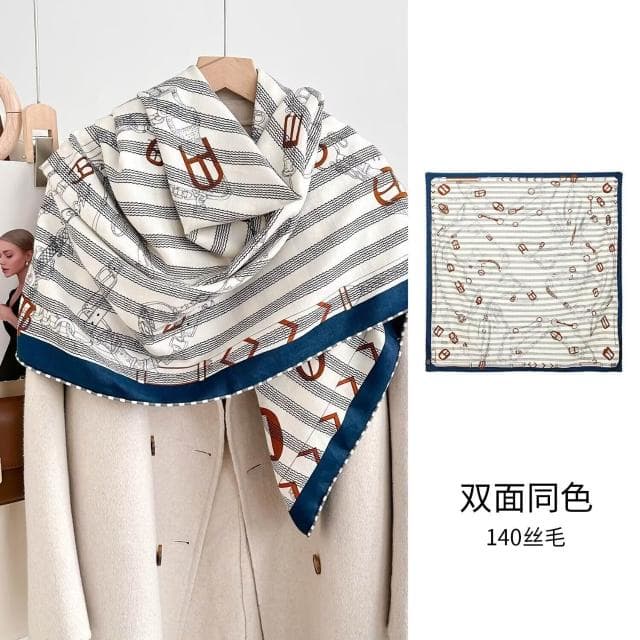 好夢想精品館  雙面異色真絲羊毛140絲巾重工高級感絲毛大披肩秋冬百搭保暖圍巾