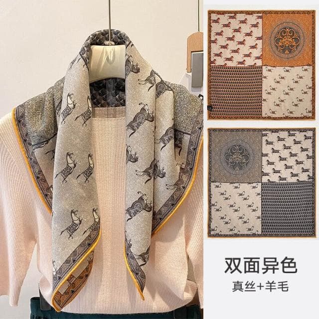 好夢想精品館 真絲小方巾羊毛圍巾三角真絲絲巾女2024新款夏季薄款護頸披肩夏天