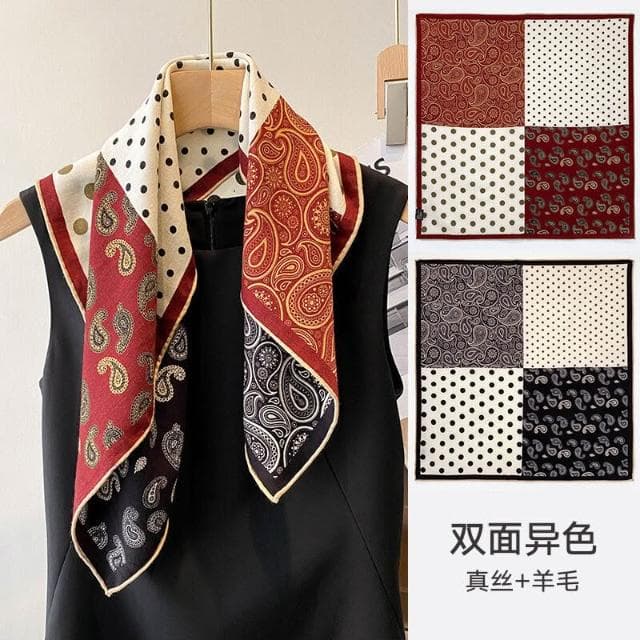 好夢想精品館 真絲小方巾羊毛圍巾三角真絲絲巾女2024新款夏季薄款護頸披肩夏天