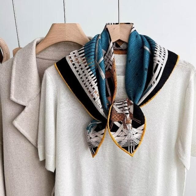 好夢想精品館 真絲小方巾羊毛圍巾三角真絲絲巾女2024新款夏季薄款護頸披肩夏天