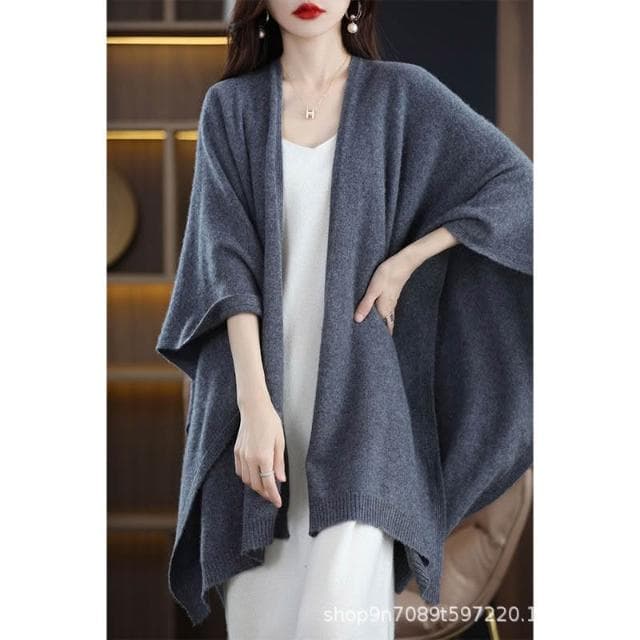 好夢想精品館  美麗諾純羊毛鬥篷超大披肩羊絨圍巾加厚保暖2024秋冬季百搭女黑色