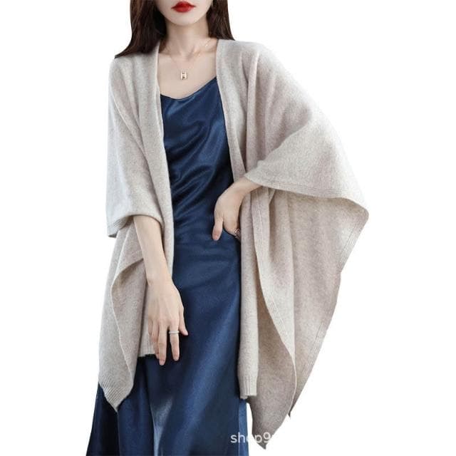 好夢想精品館  美麗諾純羊毛鬥篷超大披肩羊絨圍巾加厚保暖2024秋冬季百搭女黑色