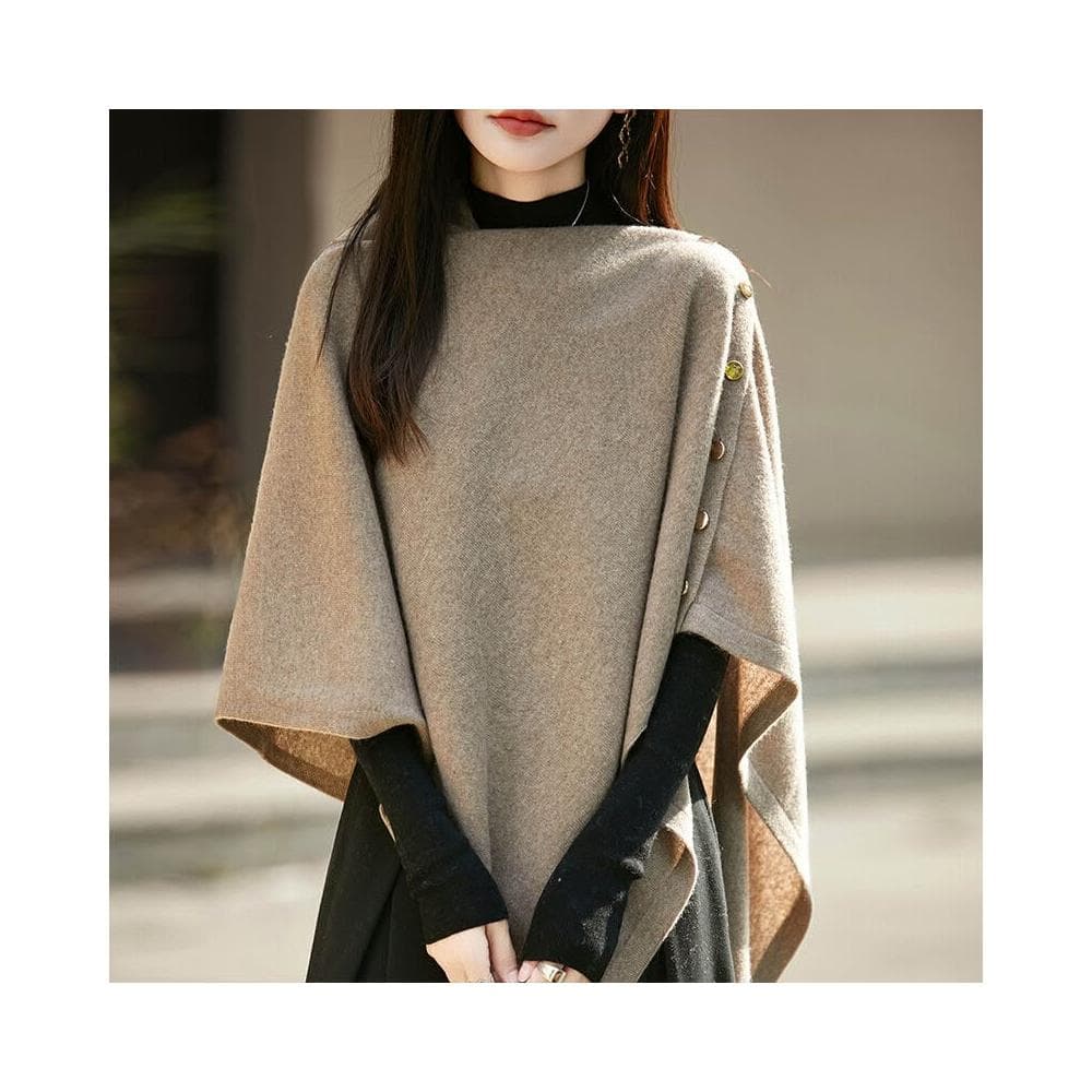 好夢想精品館  秋冬100%羊毛大披肩圍巾針織開衫外套女氣質不規則鬥篷
