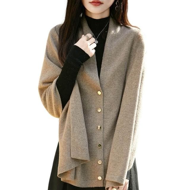 好夢想精品館  秋冬100%羊毛大披肩圍巾針織開衫外套女氣質不規則鬥篷