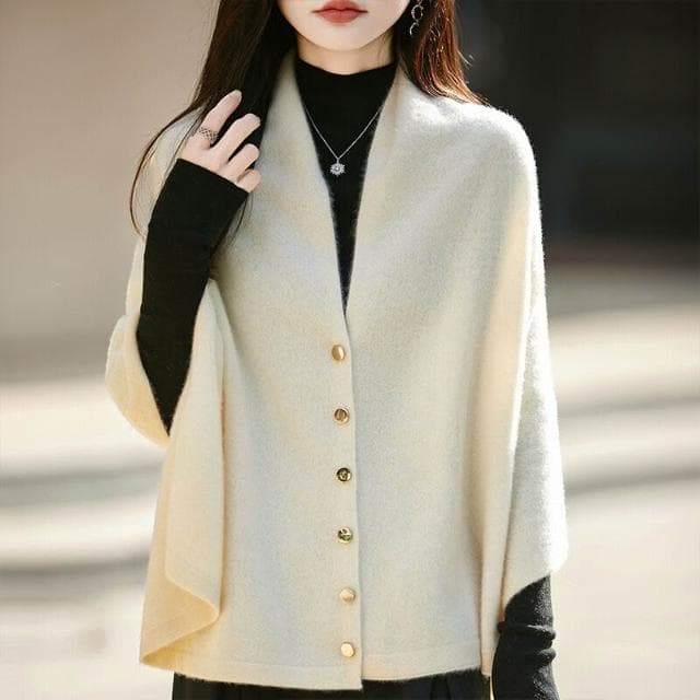 好夢想精品館  秋冬100%羊毛大披肩圍巾針織開衫外套女氣質不規則鬥篷