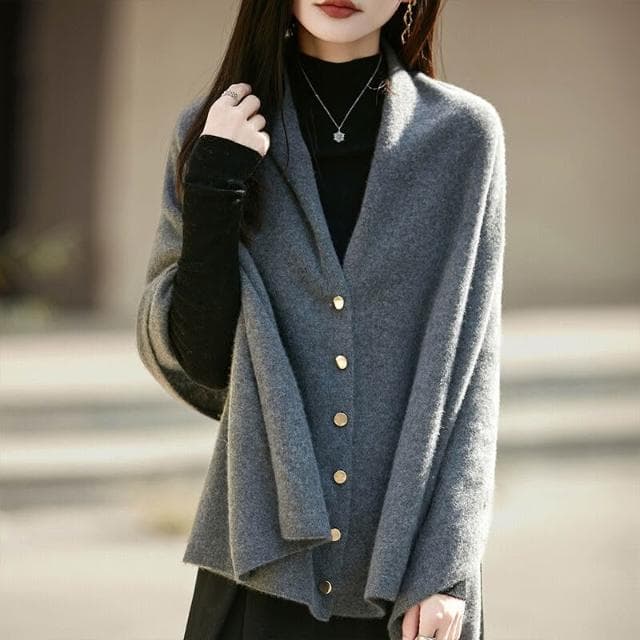 好夢想精品館  秋冬100%羊毛大披肩圍巾針織開衫外套女氣質不規則鬥篷