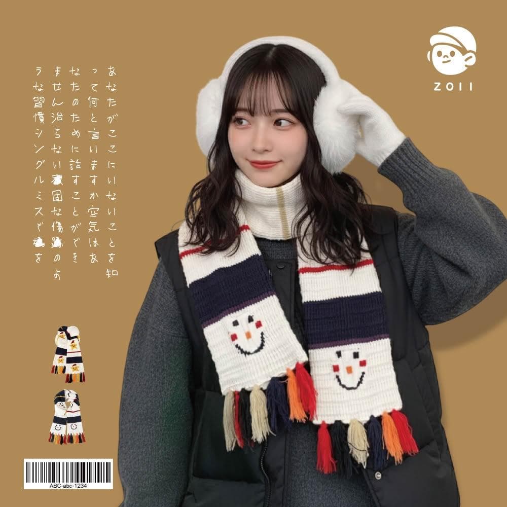 【ZOII 佐壹】聖誕厚磅流蘇針織圍巾 雪人圍巾 冬天保暖圍巾 針織圍巾 冬季圍巾 可愛圍巾 賞雪 聖誕禮物#322011