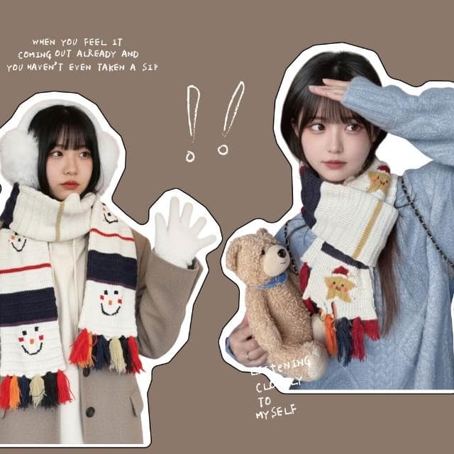 【ZOII 佐壹】聖誕厚磅流蘇針織圍巾 雪人圍巾 冬天保暖圍巾 針織圍巾 冬季圍巾 可愛圍巾 賞雪 聖誕禮物#322011