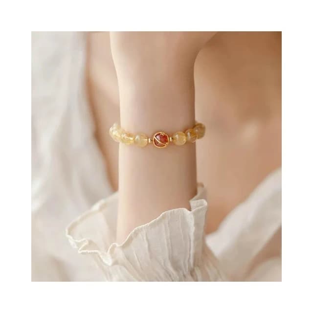 【開運堂】招財一夜暴富 黃水晶天然水晶金髮晶手鍊女生手串禮物轉運珠飾品 開運堂