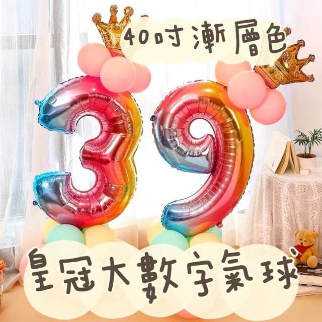 漸層皇冠數字氣球 生日佈置40吋數字 生日禮物 PARTY 慶生 舞會佈置 求婚 結婚 週歲 慶祝