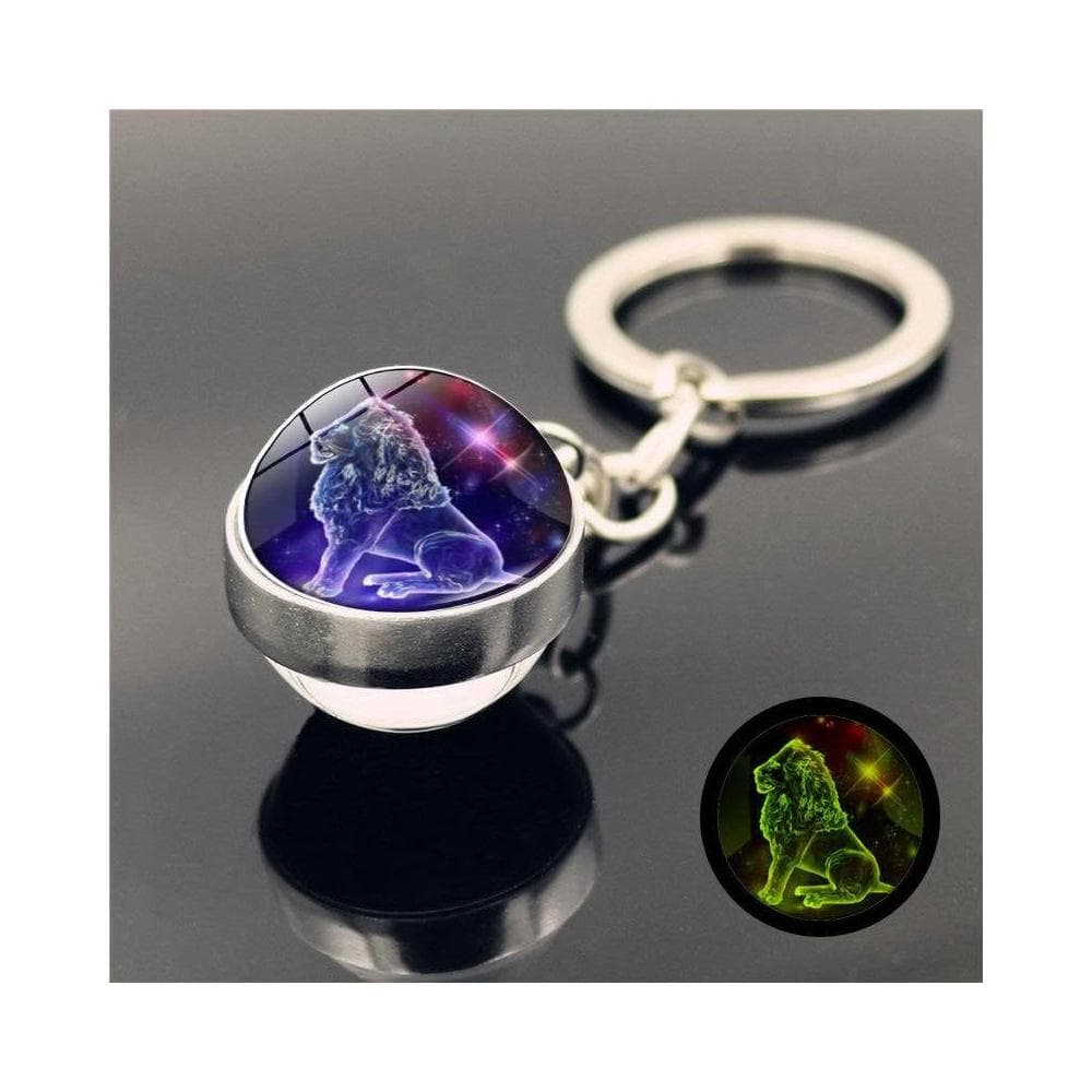 夜光星座鑰匙扣 雙面水晶球鑰匙圈 金屬鑰匙圈吊飾 生日禮物 掛飾 台灣出貨