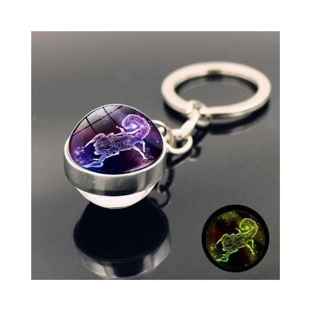 夜光星座鑰匙扣 雙面水晶球鑰匙圈 金屬鑰匙圈吊飾 生日禮物 掛飾 台灣出貨