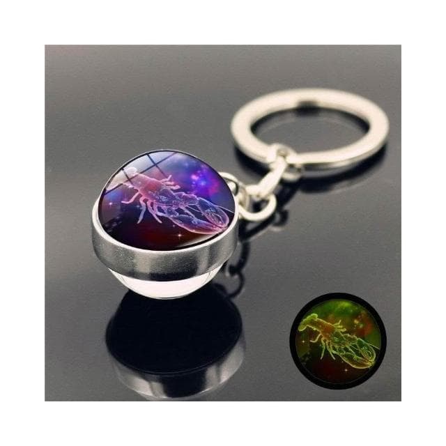 夜光星座鑰匙扣 雙面水晶球鑰匙圈 金屬鑰匙圈吊飾 生日禮物 掛飾 台灣出貨