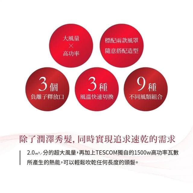 【TESCOM】大風量負離子吹風機 TID962TW 白