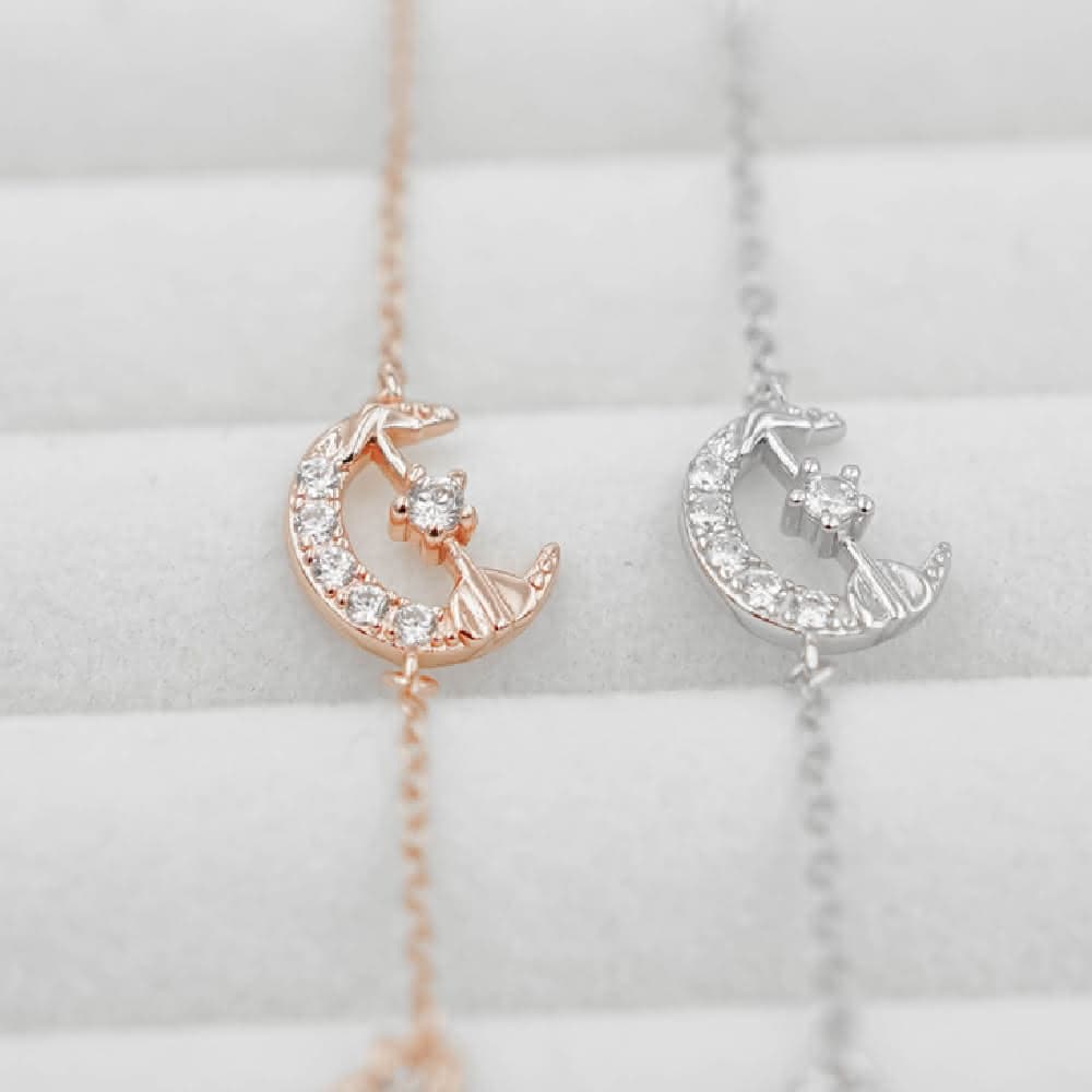 【Porabella】925純銀鋯石手鍊 設計款氣質手鏈 月亮純銀手鍊 情人節禮物 告白 銀飾 Bracelets