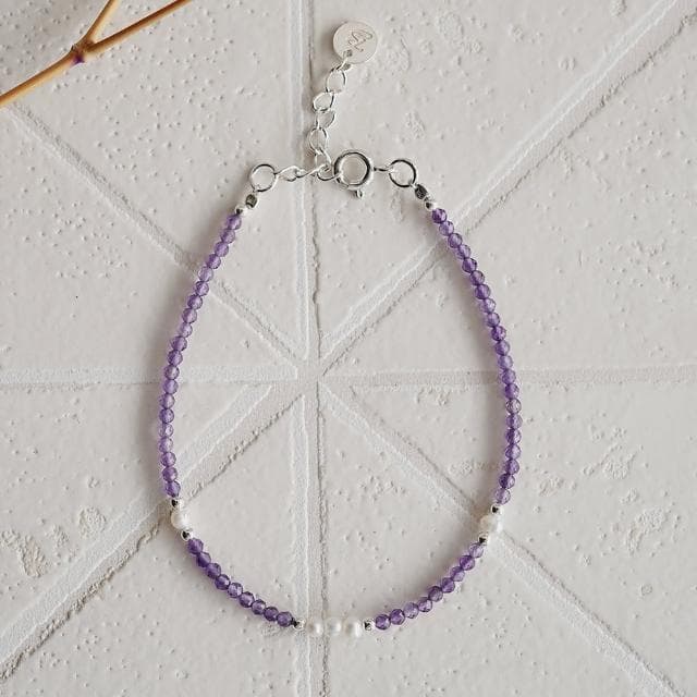 【BLUMA】學業智慧水晶 紫水晶圓舞曲純銀手鍊(生日禮物 串珠手鏈 925銀飾 招財貴人 手串)