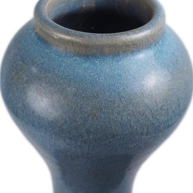 《博古珍藏》元 鈞窯天青釉紫斑蒜頭瓶 早期收藏 老件花瓶瓷器