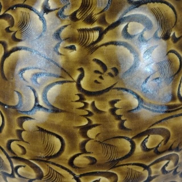 《博古珍藏》宋 吉州窯黃釉刻花卉紋玉壺春瓶 老件花瓶瓷器 早期收藏