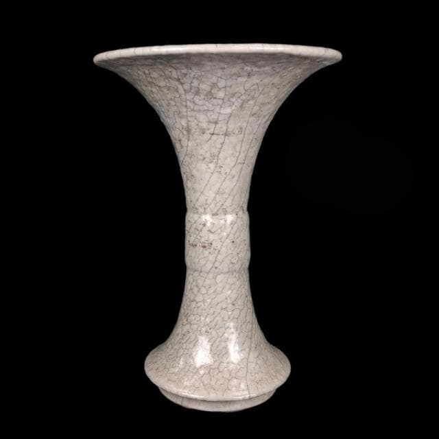 《博古珍藏》宋 哥窯米黃釉花觚 老件花瓶瓷器 早期收藏