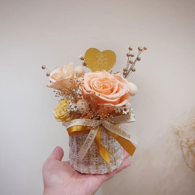 KIRA與花花藝小香風永生花盆花/心有暖陽/橘(生日禮物 情人節禮物 送禮 永生花 開幕送禮 喬遷)