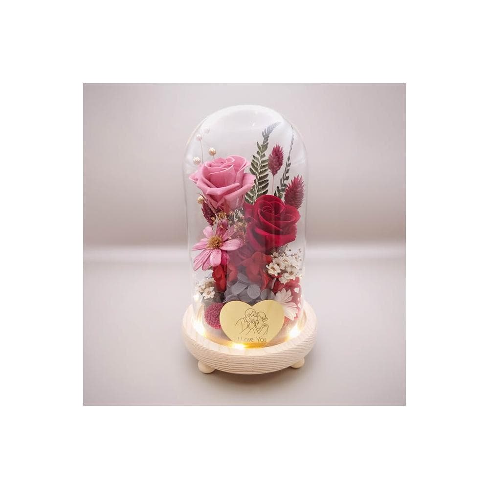 KIRA與花花藝 炙熱的紅 · 永生花LED玻璃罩夜燈/生日禮物/情人節禮物/送禮/永生花/開幕/母親節幕 喬遷)