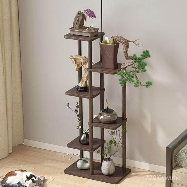 免運 中式木花架子室內外客廳陽臺多肉植物多層盆栽花臺現代簡約置物架 聚寶盆架 盆栽架 展示邊桌 花瓶架 古董架