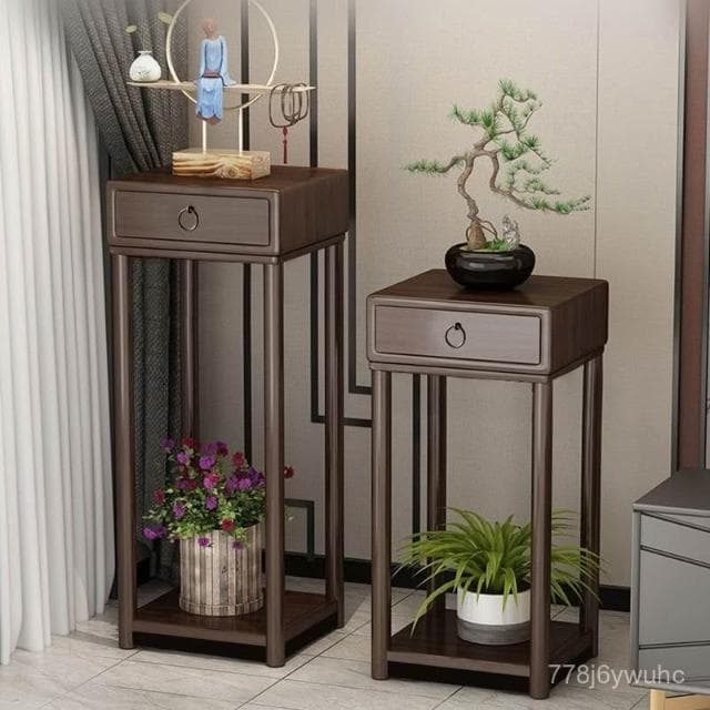 限時特惠🔥室內花架子客廳落地置物架實木新款高端擺件花盆架中式綠蘿植物架 聚寶盆架 盆栽架 展示邊桌 花瓶架 古董架