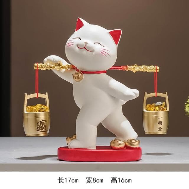 一桶金招財貓擺件喬遷開業禮物新中式客廳電視櫃公司收銀臺裝飾品