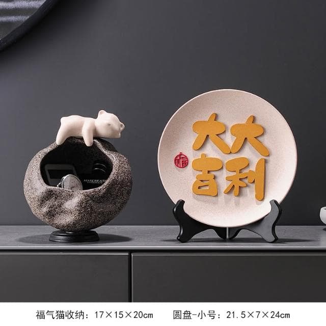 招財貓放鑰匙收納置物架擺件入戶門口玄關客廳喬遷新居禮品裝飾品