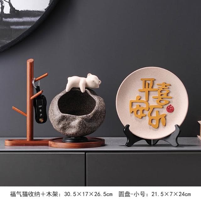 招財貓放鑰匙收納置物架擺件入戶門口玄關客廳喬遷新居禮品裝飾品