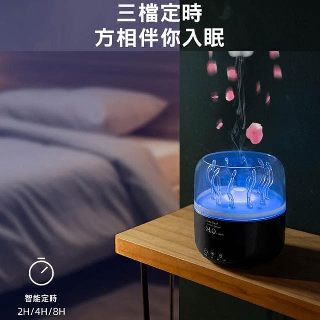 【D+ 滴家】旋轉水草加濕器 大霧量水母香薰機 吐圈圈香薰機 精油噴霧器 超聲波 香氛機 炫彩旋轉水草大霧擴香加濕器 家用桌上型 七彩燈光 遙控 USB供電