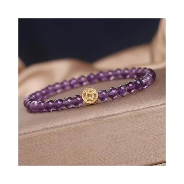 【開運堂】🔥現貨🔥 民族風天然紫水晶手鍊女手串國潮福字錢幣串珠手環節日禮物手飾品