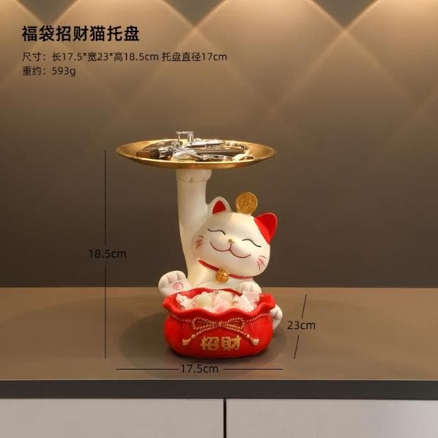 桃甜也居家生活 招財貓鑰匙收納玄關裝飾品擺設家居入戶門口鞋櫃客廳喬遷新居禮品