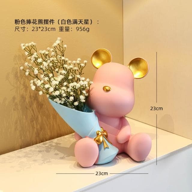 桃甜也居家生活 北歐創意捧花暴力熊玄關客廳擺飾家居電視櫃桌面裝飾喬遷新居禮品