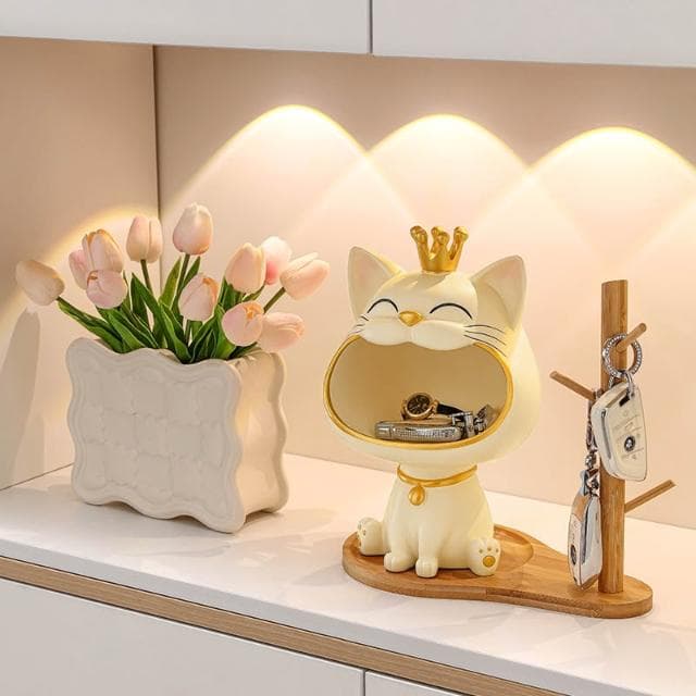 桃甜也居家生活 招財貓鑰匙收納玄關擺飾入戶門口鞋櫃新房家居裝飾品喬遷新居禮品