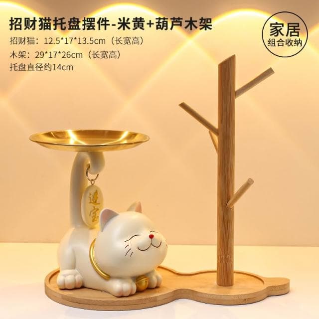 桃甜也居家生活 招財貓鑰匙收納玄關擺飾入戶門口鞋櫃新房家居裝飾品喬遷新居禮品