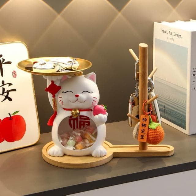 桃甜也居家生活 招財貓鑰匙收納玄關擺飾入戶門口鞋櫃新房家居裝飾品喬遷新居禮品