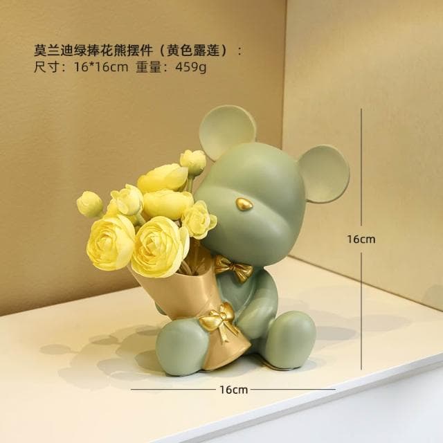 桃甜也居家生活 北歐創意捧花暴力熊玄關客廳擺飾家居電視櫃桌面裝飾喬遷新居禮品