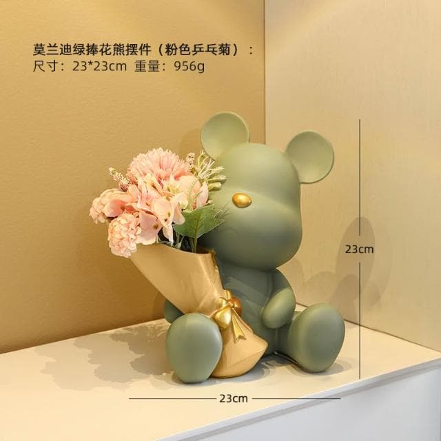 桃甜也居家生活 北歐創意捧花暴力熊玄關客廳擺飾家居電視櫃桌面裝飾喬遷新居禮品