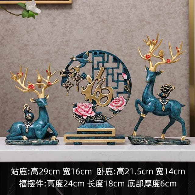 桃甜也居家生活 招財福鹿擺飾客廳電視櫃酒櫃玄關喬遷新居結婚禮物軟裝家居飾品