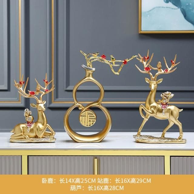 桃甜也居家生活 招財福鹿擺飾客廳電視櫃酒櫃玄關喬遷新居結婚禮物軟裝家居飾品